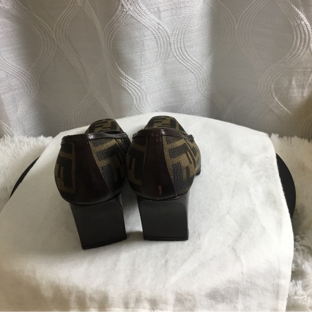 Fendi Brown FF Logo Square-Toe Slip-On Heels - Picture 10 of 15